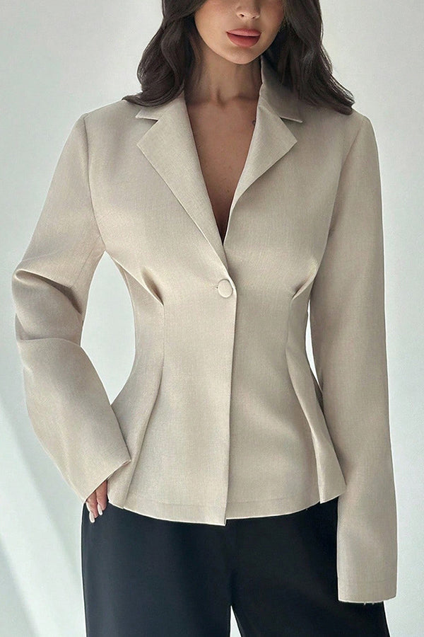 Solid Color Lapel Long Sleeve Fitted Waist Elegant Blazer-consonak