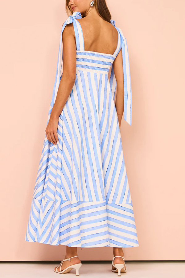 Treasured Times Stripe Print Tie-up Shoulder Pocketed A-line Maxi Dress-consonak