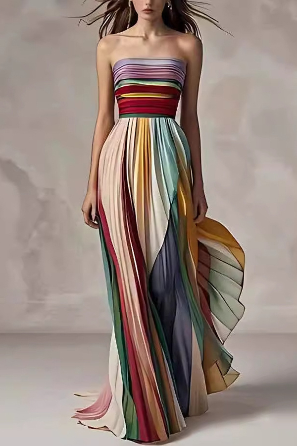 Sexy Off-shoulder Tube Top Waist Color Maxi Dress-consonak