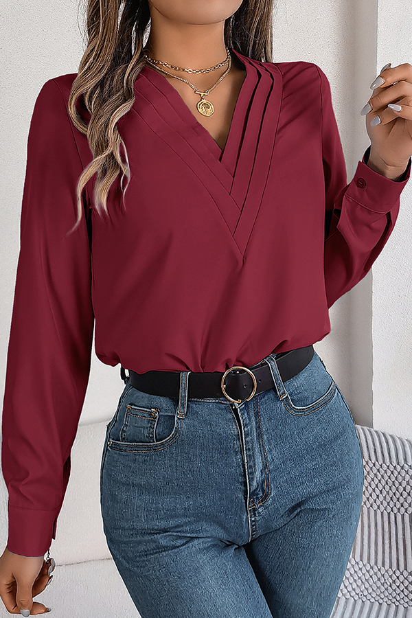 Elegant Layered V-neck Long-sleeved Casual Shirt | Consonak