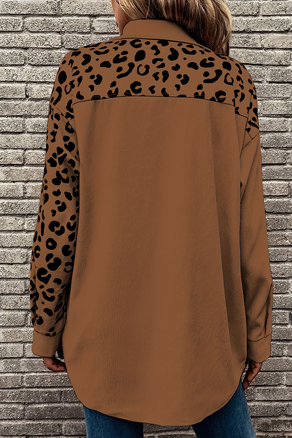 Leopard Print Single-breasted Mid-length Shirt Jacket-consonak