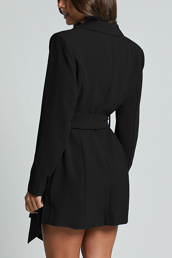 Fashion Pioneer Solid Color Lapel Long Sleeve Lace-up Blazer-consonak