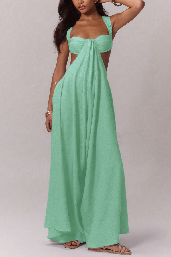 Solid Color Casual Camisole Loose Stretch Wide-leg Jumpsuit-consonak