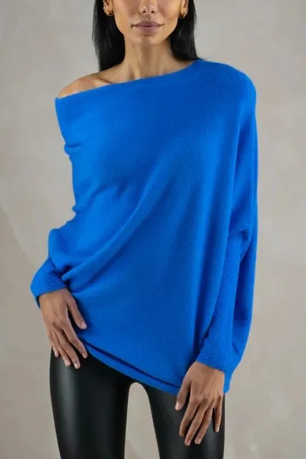 Solid Color Round Neck Long Sleeve Loose Knitted Sweater-consonak