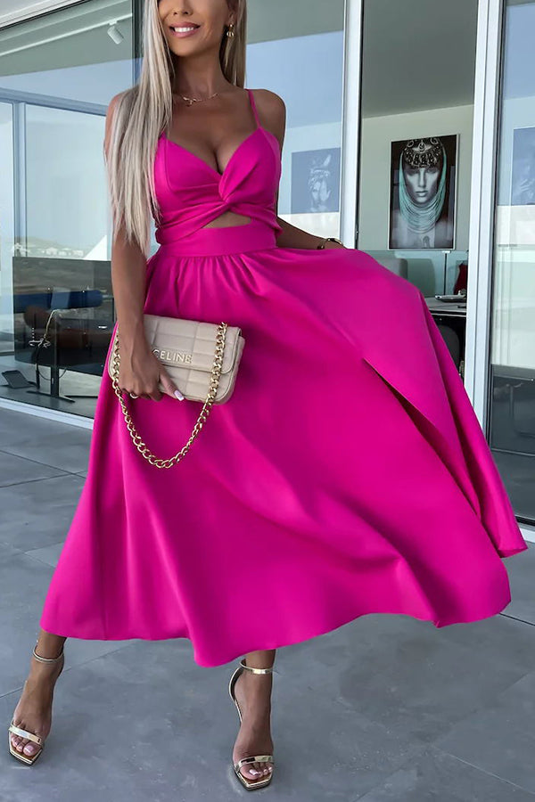 Florida Keys Cutie Pocketed Cutout Slit Midi Dress-consonak