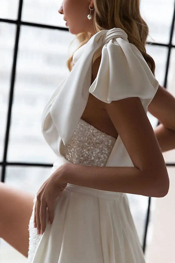 Sparkling Gown Sequin One Shoulder Long Hem Pocket Romper | Consonak
