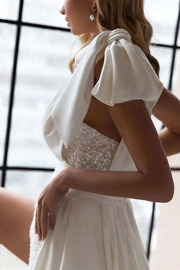 Sparkling Gown Sequin One Shoulder Long Hem Pocket Romper-consonak