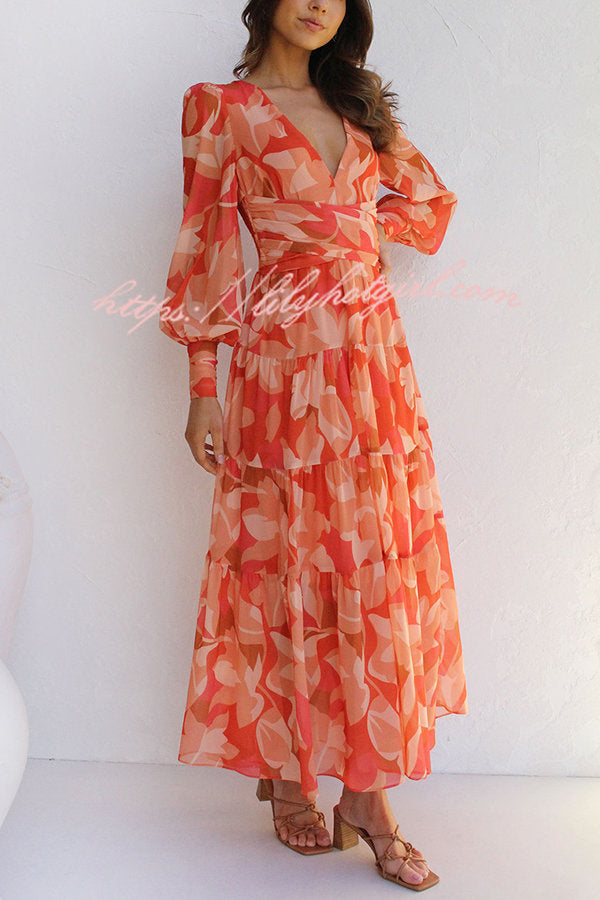 Olena Abstract Floral Balloon Sleeves Maxi Dress-consonak