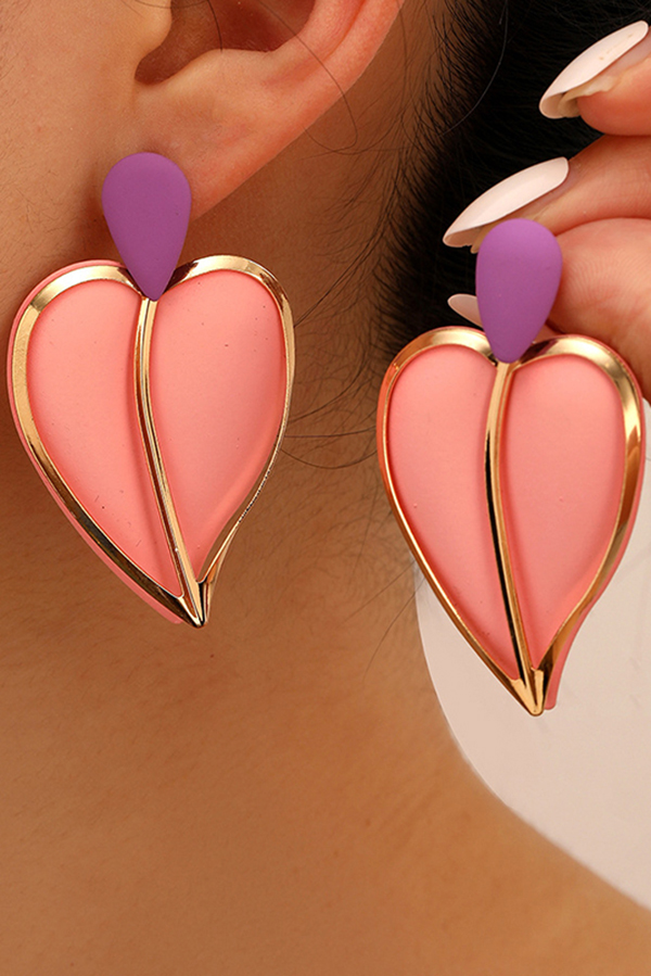 Casual Resort-style Lacquered Color-blocked Heart-shaped Earrings-consonak