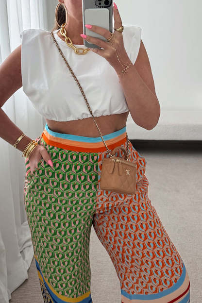 Brazil's Joyful Spirit Colorful Unique Print Elastic Waist Pocketed Loose Bloomer Pants-consonak