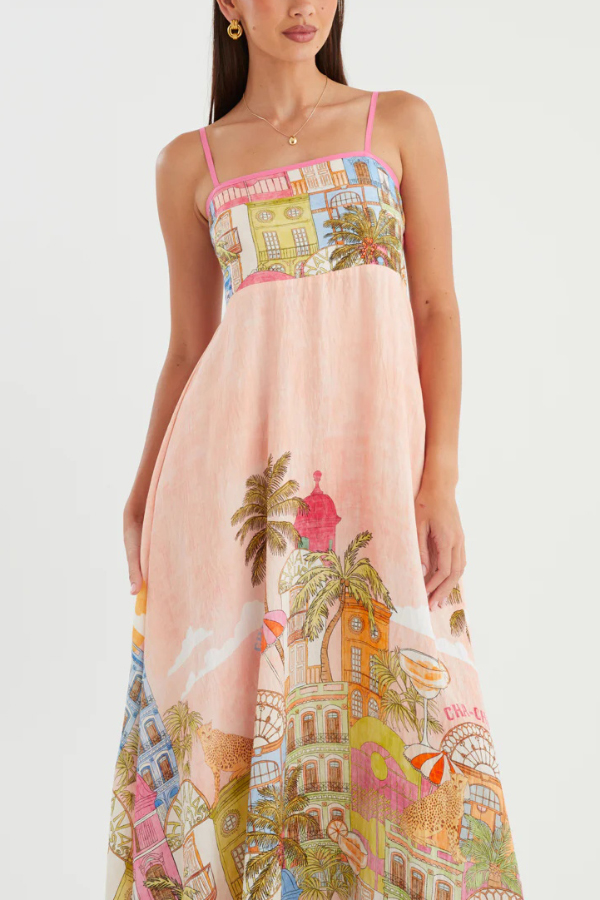 Unique Printed Loose Sleeveless Camisole Casual Vacation Maxi Dress-consonak