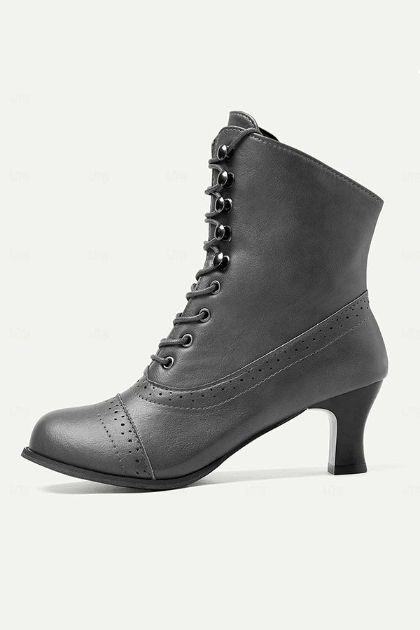 British Style Thick Heel Mid Calf Boots-consonak