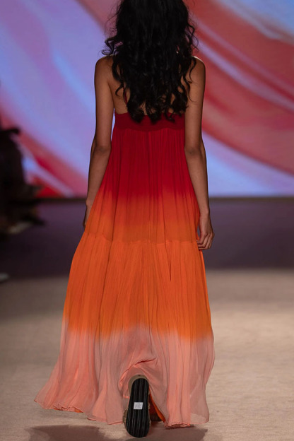 Flowing Like Dawn Chiffon Gradient Print Slip A-line Maxi Dress-consonak