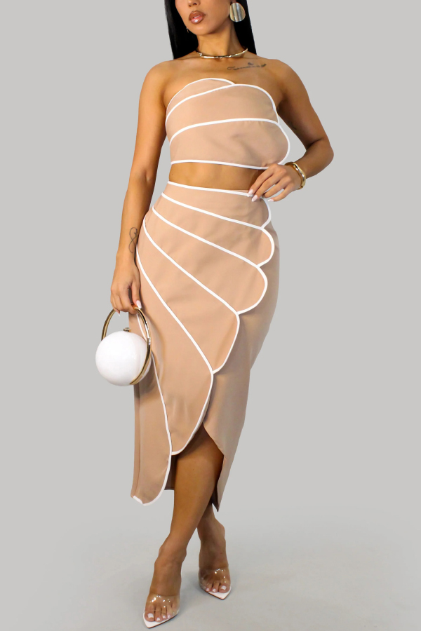 Stylish Spaghetti Strap Cropped Fitted Top and Elegant Asymmetrical Midi Skirt Set | Consonak