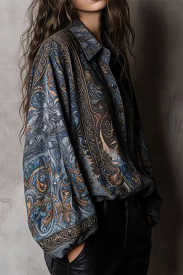 Paisley Jacquard Marble Satin Shirt-Consonak