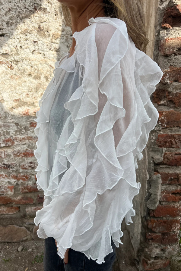 Solid Color Chiffon Ruffled V-neck Patchwork Top-consonak