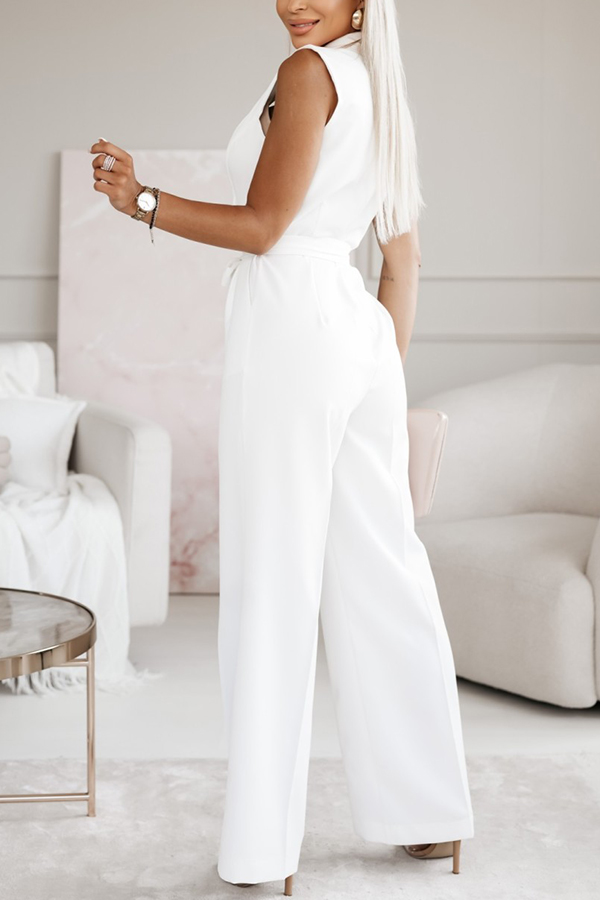 Make Your Entrance Lapel Belt Pocketed Wide Leg Formal Jumpsuit-consonak