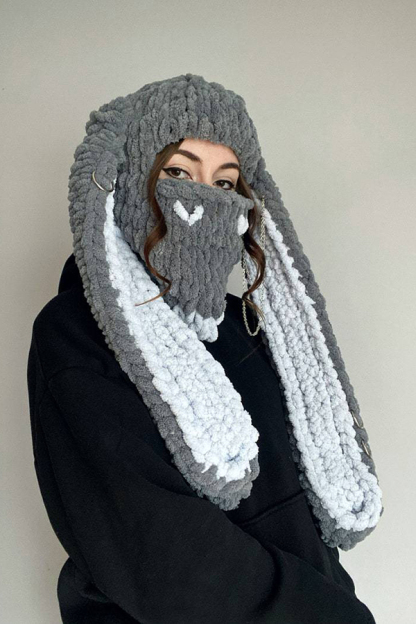 Big Rabbit Ears Knitted Warm Mask Hood-consonak