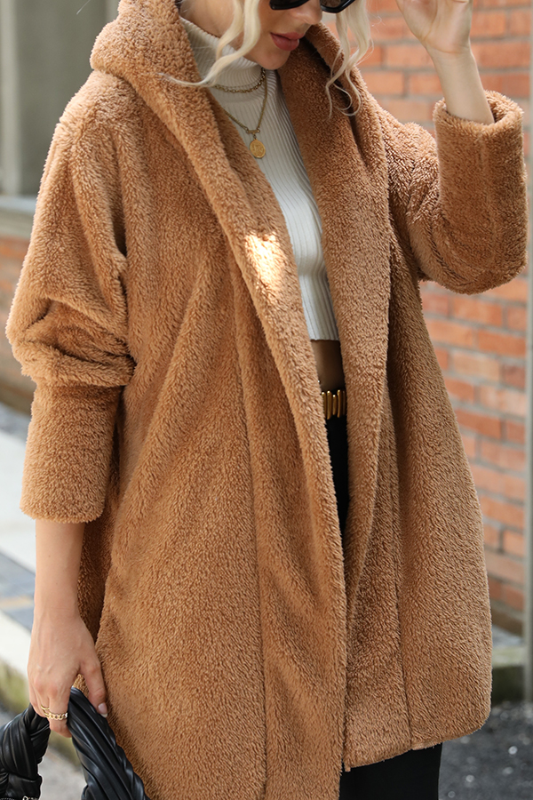 Solid Color Double-faced Velvet Casual Loose Long Coat-consonak