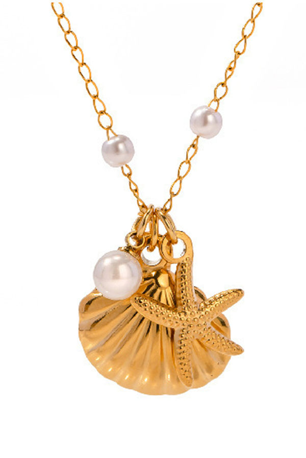 Ocean Series Pearl Accessories Starfish and Conch Shell Necklace-consonak