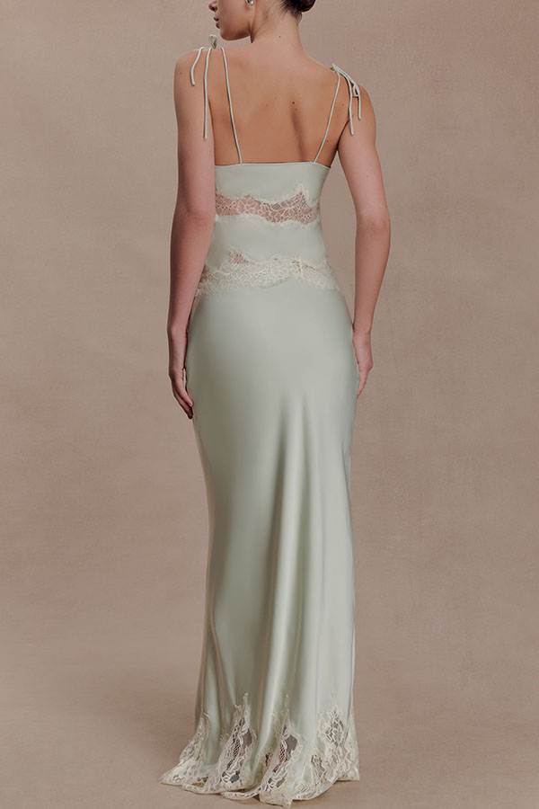 Nina Satin Lace Detail Mid Rise Flare Drape Maxi Skirt-consonak