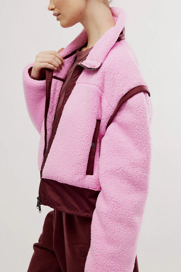 Stylish Patchwork Stand Collar Sherpa Zipper Jacket-consonak