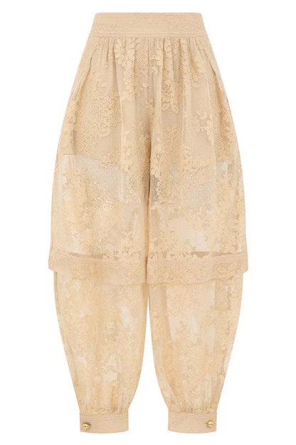 Ellie Lace Gathered Waist Pocket Button Ankle Cuffs Harem Pant-consonak