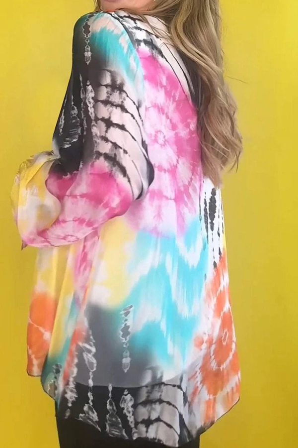 Fashionable Gradient Tie-dye V-neck Long-sleeved Casual Shirt-consonak