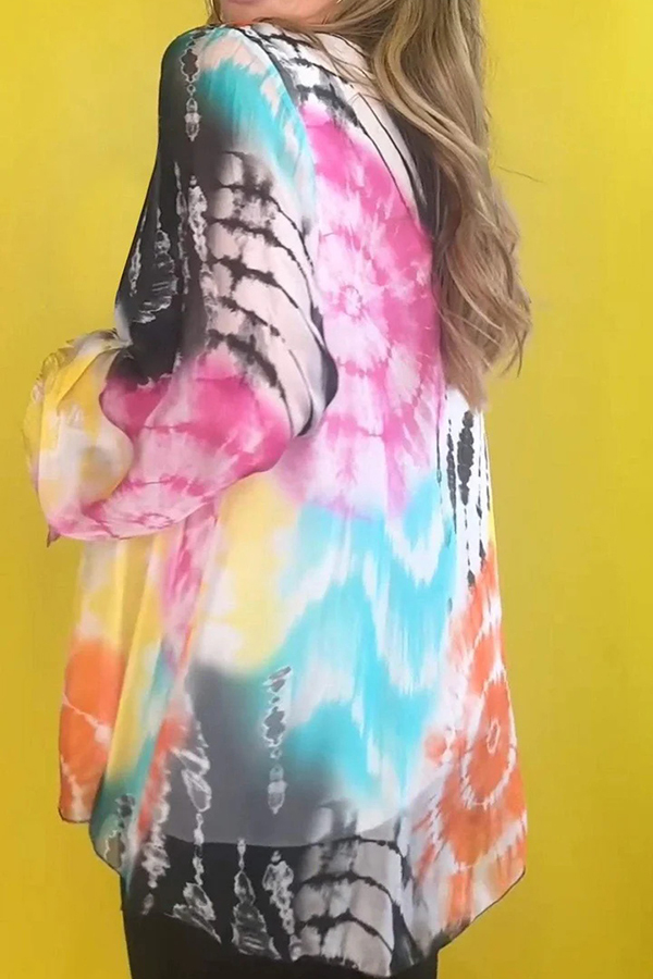 Fashionable Gradient Tie-dye V-neck Long-sleeved Casual Shirt-consonak