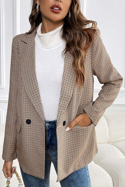 Vintage Houndstooth Lapel Long-sleeved Casual Blazer-consonak