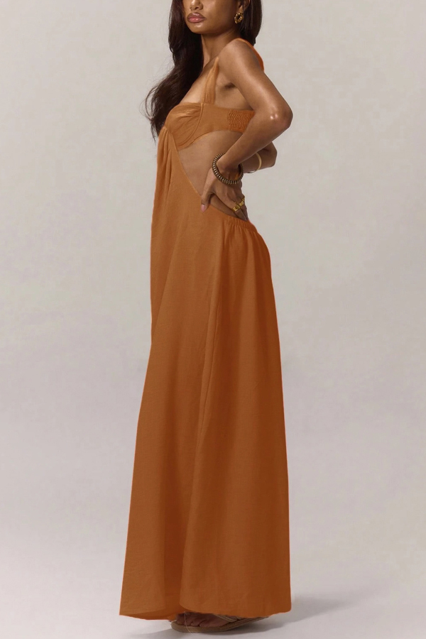 Solid Color Casual Camisole Loose Stretch Wide-leg Jumpsuit-consonak