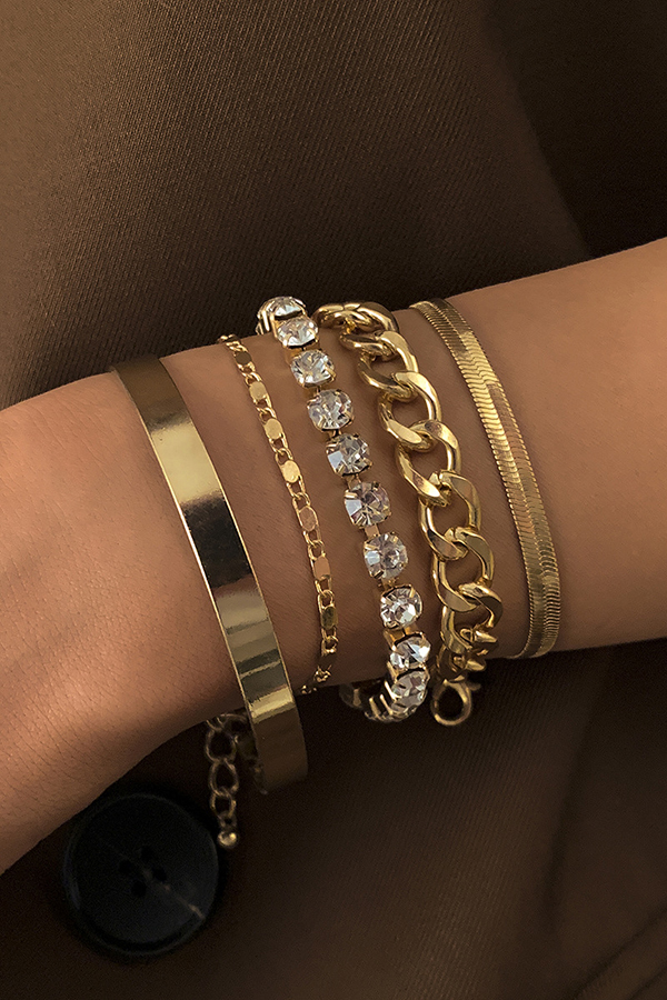 Personalized Geometric Multi-element Rhinestone Bracelet Set | Consonak