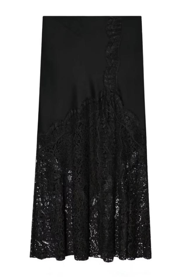 Solid Color Silk Satin and Lace Spliced ​​elegant Maxi Skirt