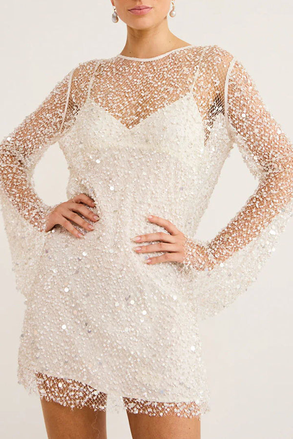 Sparkle and Shine Sequins and Pearls Fabric Mini Dress with Separate Slip-consonak