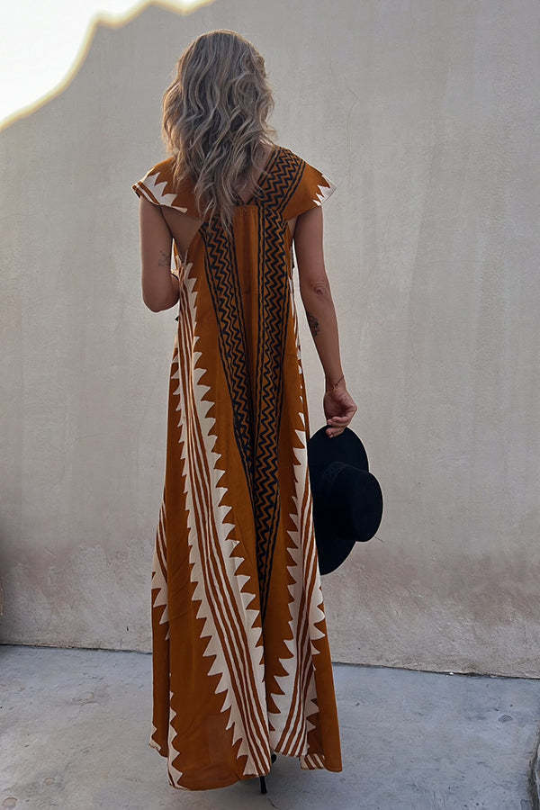 Beach Dates Ethnic Print A-line Maxi Dress-consonak