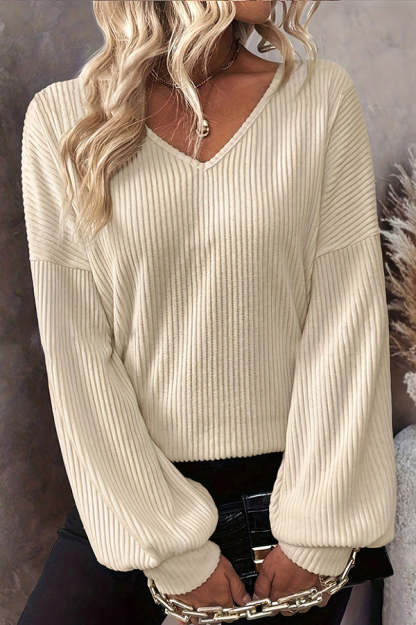 Solid Color Loose V-neck Long-sleeved Elegant Bow Knit Top-consonak