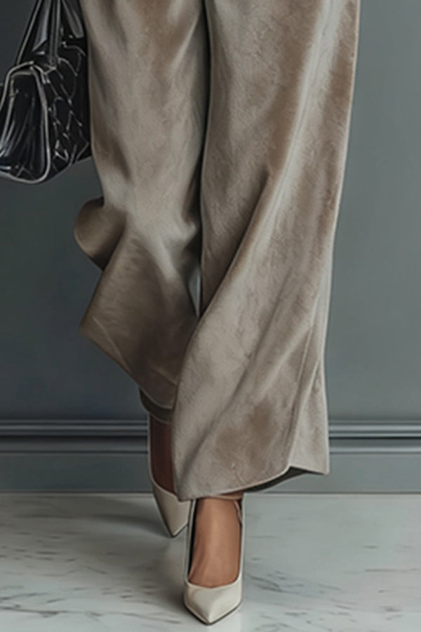 Stylish Velvet Turtleneck Long-sleeved Top and Casual Pocket Wide-leg Pants Set-consonak