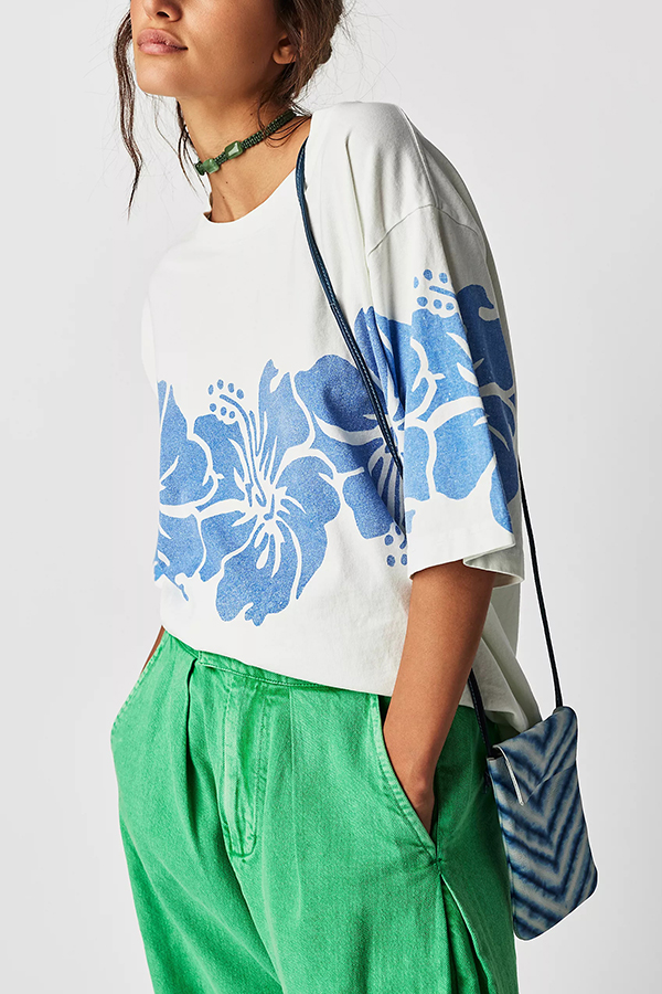 Floral Print Loose Round Neck Short Sleeve T-shirt-consonak