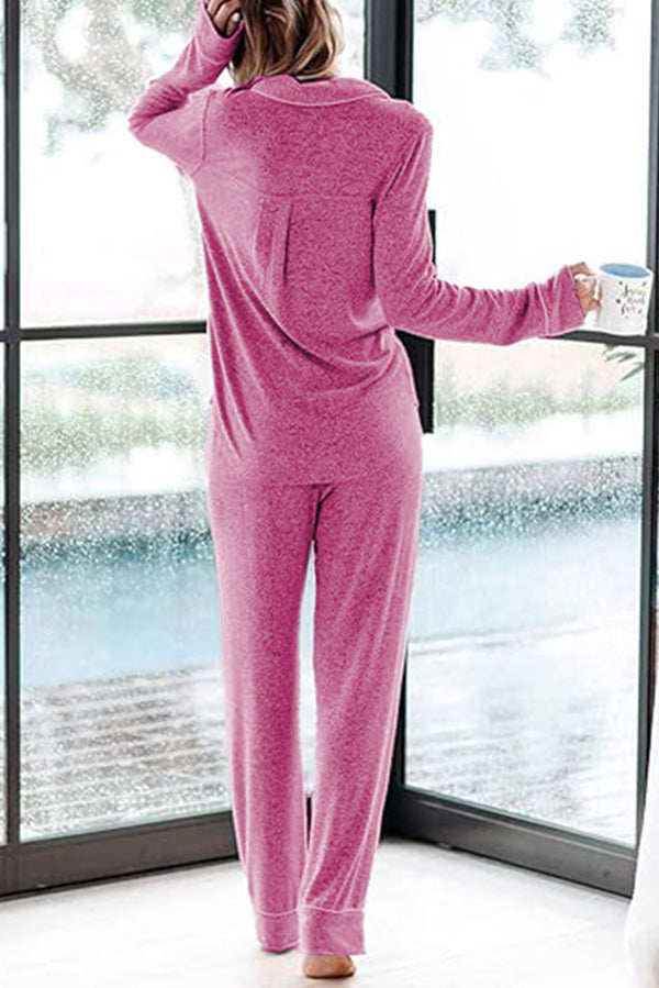 Home-style Loose-fitting Long-sleeved Pocket Shirt and Elastic Waist Casual Pants Set-consonak