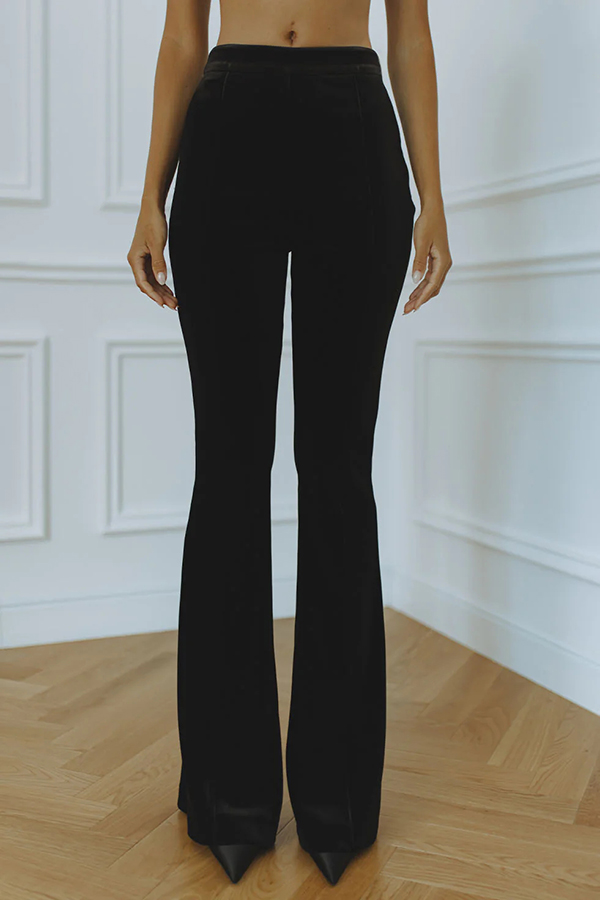Delicate Daze Velvet High Rise Elastic Waist Flare Pants-consonak