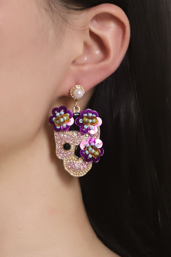 Fashion Flower Skull Diamond Earrings-consonak