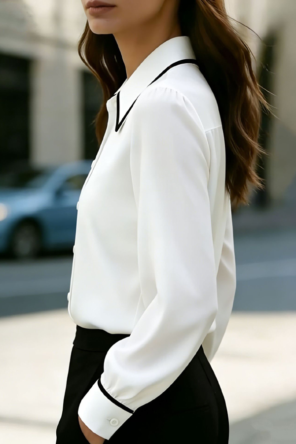 Stylish Color-blocked Collared Long-sleeved Casual Button-down Shirt