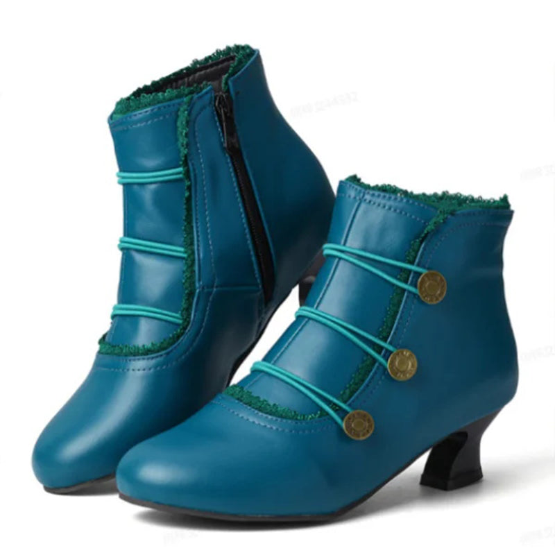 Retro Lace Round Buckle Low Heel Martin Boots-consonak