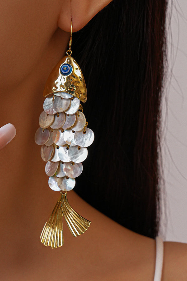 Fish-shaped Shell Tassel Ear Hooks-Consonak