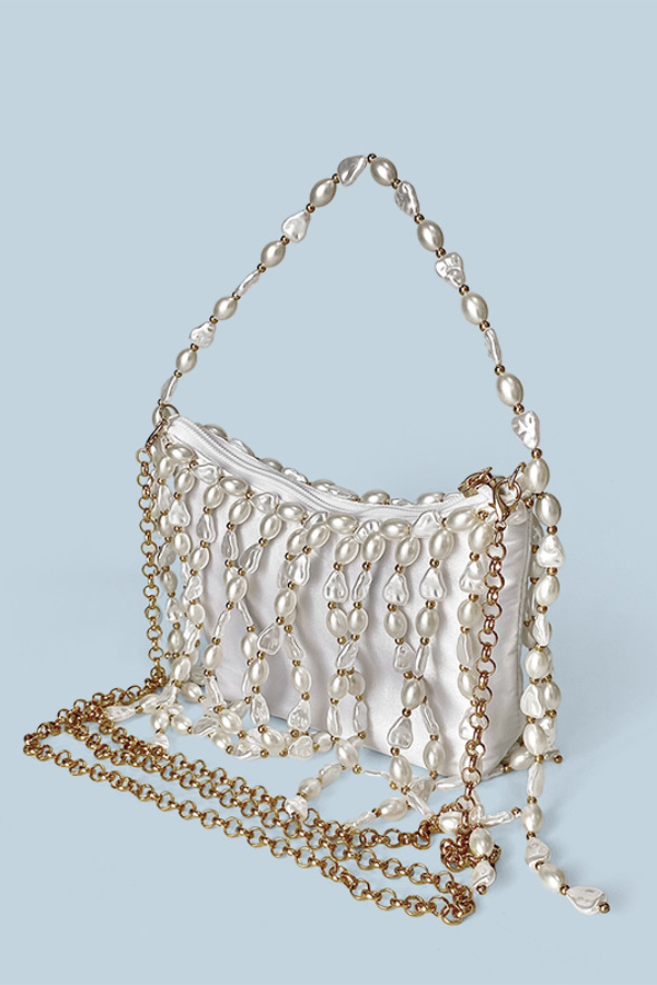 Fashionable Pearl Irregular Beaded Tassel Bag-consonak