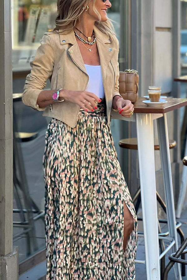Unique Print High-Waisted Casual Slit Maxi Skirt-consonak