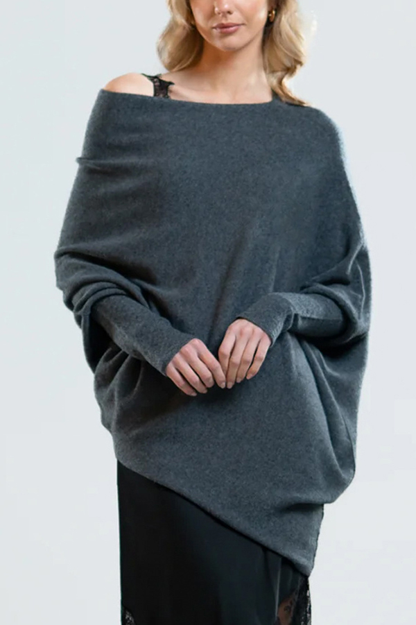 Solid Color Round Neck Long Sleeve Loose Knitted Sweater-consonak