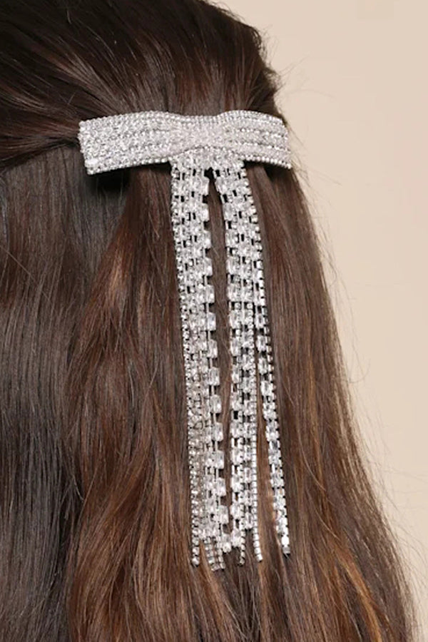 Fashionable and Light Luxury Zircon Tassel Bow Spring Hairpin-consonak