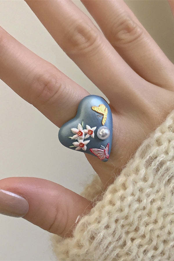 Colorful Dopamine Haze Blue Hand-painted Ring-consonak