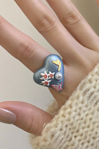 Colorful Dopamine Haze Blue Hand-painted Ring-consonak